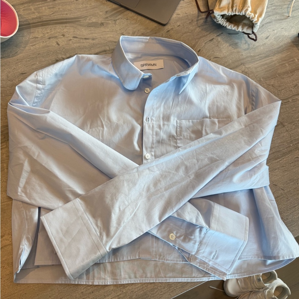 NWOT SPRWMN cropped blue button down shirt